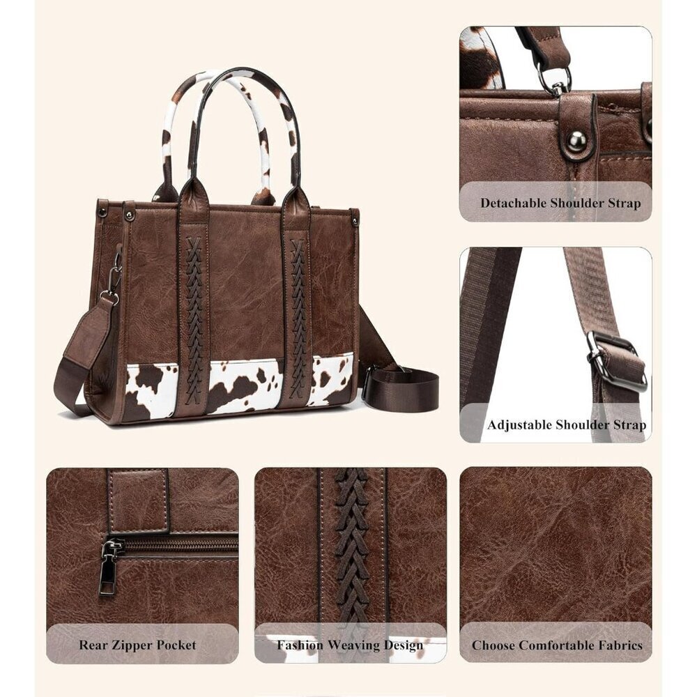 Women’s Coffee Crocodile Pattern Satchel Set | Stylish Tote & Purse Bags - Picture 5 of 6
